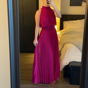 Xscape fuchsia pleated chiffon gown